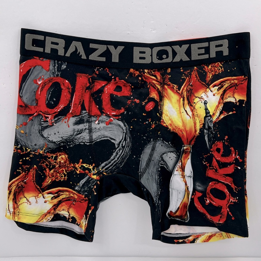 CRAZY BOXER BRIEFS COCA COLA DESIGN, 92%  POLYESTER 8% “ELASTHANNE,” LARGE